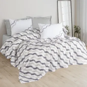 Set cuvertura pique dubla, Eldon - Grey, Cotton Box, Poliester imagine