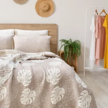 Set cuvertura pique dubla, Forest - Beige, Saheser, 70% bumbac/30% poliester imagine