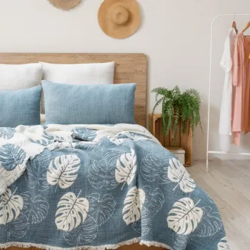 Set cuvertura pique dubla, Forest - Blue, Saheser, 70% bumbac/30% poliester imagine