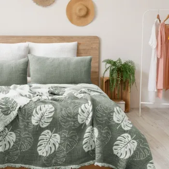 Set cuvertura pique dubla, Forest - Green, Saheser, 70% bumbac/30% poliester imagine