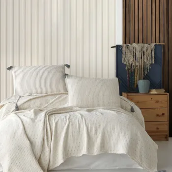 Set cuvertura pique dubla, Hermes - Anthracite, Saheser, Bumbac imagine