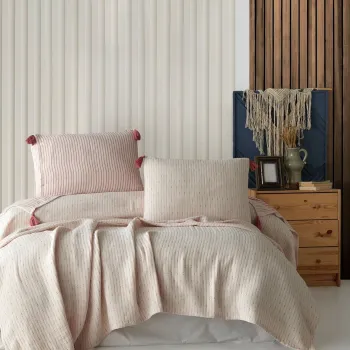 Set cuvertura pique dubla, Hermes - Tile Red, Saheser, Bumbac imagine