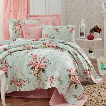 Set cuvertura pique dubla, L'essentiel Maison, Alanur, Menta / Roz / Maro imagine