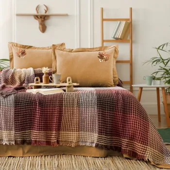 Set cuvertura pique dubla, L'essentiel Maison, Floransa, Bumbac, Galben mustar imagine