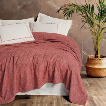 Set cuvertura pique dubla, L'essentiel Maison, Loom, 55% VASCA 45% BUMBAC, Rosu claret imagine