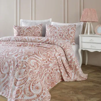 Set cuvertura pique dubla, L'essentiel Maison, Loop, Bumbac, Caramiziu imagine