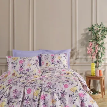Set cuvertura pique dubla, L'essentiel Maison, Luna, Bumbac, Lila imagine