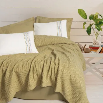 Set cuvertura pique dubla, L'essentiel Maison, Pebble, Galben mustar imagine