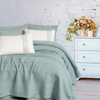 Set cuvertura pique dubla, L'essentiel Maison, Pebble, Verde menta imagine
