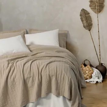 Set cuvertura pique dubla, L'essentiel Maison, Vilo, Bumbac, Bej imagine