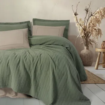 Set cuvertura pique dubla, L'essentiel Maison, Vilo, Bumbac, Verde imagine