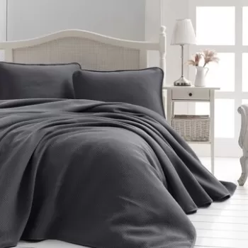 Set cuvertura pique dubla, Liv - Anthracite, Saheser, Bumbac imagine