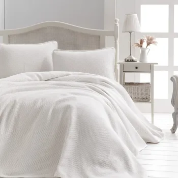 Set cuvertura pique dubla, Liv - White, Saheser, Bumbac imagine