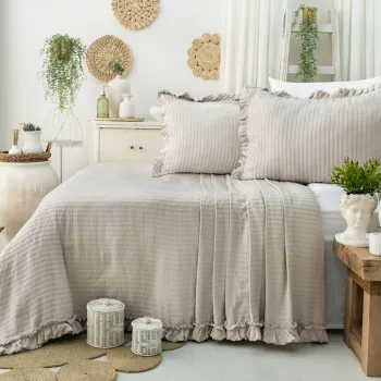 Set cuvertura pique dubla, Martha - Beige, Saheser, Bumbac imagine
