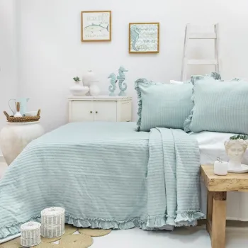 Set cuvertura pique dubla, Martha - Mint, Saheser, Bumbac imagine