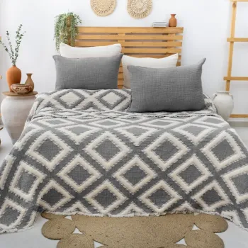 Set cuvertura pique dubla, Sonia - Anthracite, Saheser, 70% bumbac/30% poliester imagine