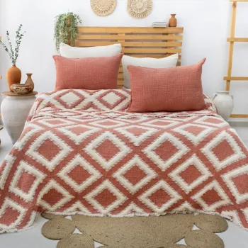 Set cuvertura pique dubla, Sonia - Tile Red, Saheser, 70% bumbac/30% poliester imagine