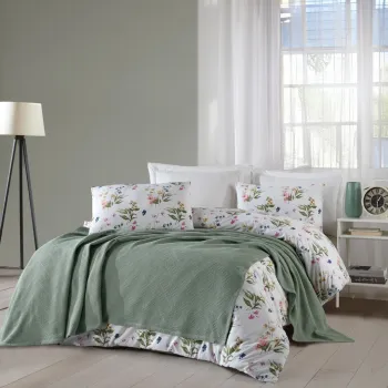 Set cuvertura pique dubla, Zigzag - Green, Saheser, Bumbac imagine