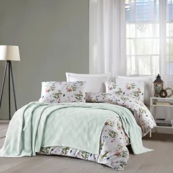 Set cuvertura pique dubla, Zigzag - Mint, Saheser, Bumbac imagine