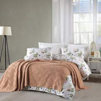 Set cuvertura pique dubla, Zigzag - Mustard, Saheser, Bumbac imagine