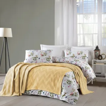 Set cuvertura pique dubla, Zigzag - Yellow, Saheser, Bumbac imagine
