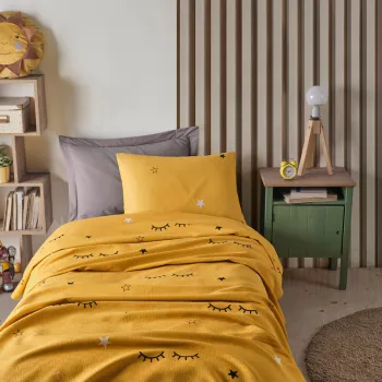 Set cuvertura pique Single 2 piese, Dide - Yellow, Eponj Home, Bumbac imagine