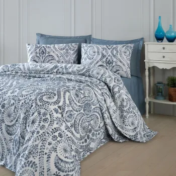 Set cuvertura pique Single 2 piese, L'essentiel Maison, Loop, Bumbac, Albastru imagine