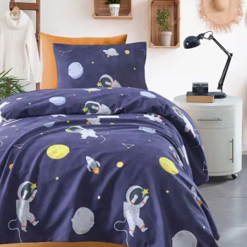 Set cuvertura pique Single, Astron - Dark Blue, EnLora Home, Bumbac imagine