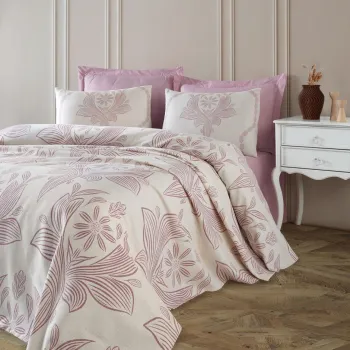 Set cuvertura pique Single, L'essentiel Maison, Jumbo, Bumbac, Roz prafuit imagine