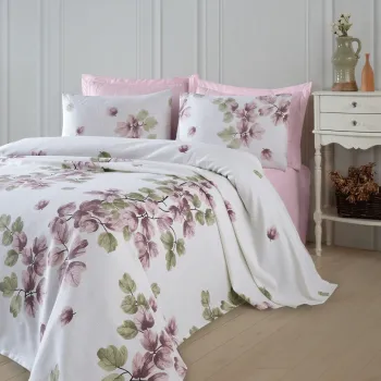Set cuvertura pique Single, L'essentiel Maison, Spring, Bumbac, Roz prafuit imagine