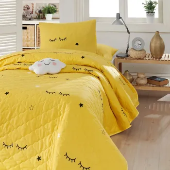 Set cuvertura Single 160x220 cm, 2 piese, Dide - Yellow, Eponj Home, 65% bumbac/35% poliester imagine