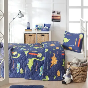 Set cuvertura Single 160x220 cm, 2 piese, Dinolar - Dark Blue, Eponj Home, 65% bumbac/35% poliester imagine