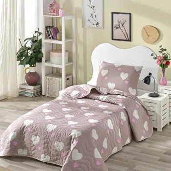 Set cuvertura Single 160x220 cm, 2 piese, Herz - Dusty Rose, Eponj Home, 65% bumbac/35% poliester imagine