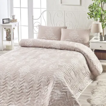 Set cuvertura Single 160x220 cm, 2 piese, Kralice - Mink, EnLora Home, 65% bumbac/35% poliester imagine