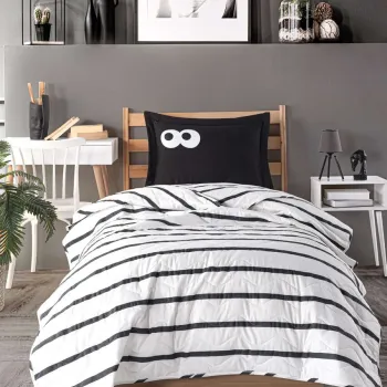 Set cuvertura Single 160x220 cm, 2 piese, L'essentiel Maison, Funny, Negru imagine