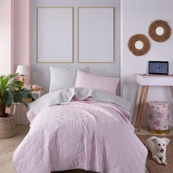 Set cuvertura Single 160x220 cm, 2 piese, L'essentiel Maison, Solid, Pulbere / Gri imagine