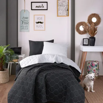 Set cuvertura Single 160x220 cm, 2 piese, Solid - Black, Grey, Eponj Home, 65% bumbac/35% poliester imagine