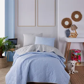 Set cuvertura Single 160x220 cm, 2 piese, Solid - Light Blue, Grey, Eponj Home, 65% bumbac/35% poliester imagine