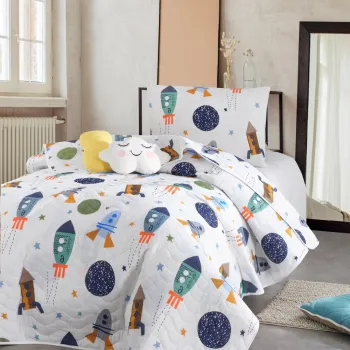 Set cuvertura Single 160x220 cm, 2 piese, Spacex - Dark Blue, EnLora Home, 65% bumbac/35% poliester imagine