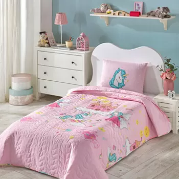 Set cuvertura Single 160x220 cm, 2 piese, Unicorn Dreams - Pink, Eponj Home, 65% bumbac/35% poliester imagine