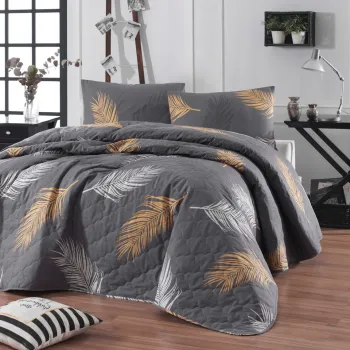 Set cuvertura Single 2 piese, Olivia - Gold, Grey, Eponj Home, Bumbac Ranforce imagine