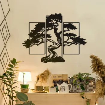 Set de accesorii decorative de perete din metal, Bonsai, Metal, Grosime: 1,2 mm, Negru imagine