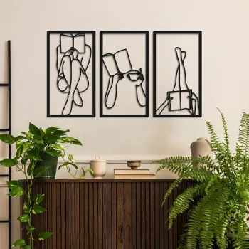 Set de accesorii decorative de perete din metal, Felicidad-1, Metal, Grosime: 1,2 mm, Negru imagine