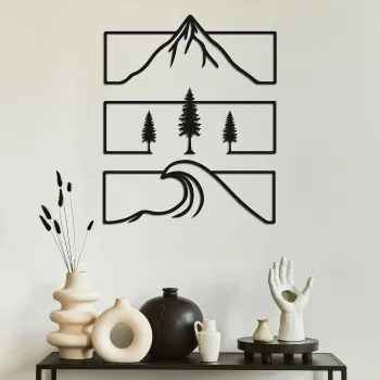 Set de accesorii decorative de perete din metal, Naturaleza -3, Metal, Grosime: 1,2 mm, Negru imagine