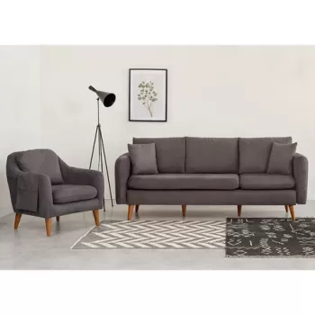 Set de canapea, Unique Design, 867UNQ1617, Lemn de carpen, Antracit imagine