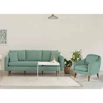 Set de canapea, Unique Design, 867UNQ1618, Lemn de carpen, Verde Fistic imagine