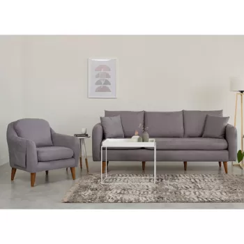 Set de canapea, Unique Design, 867UNQ1619, Lemn de carpen, Gri imagine