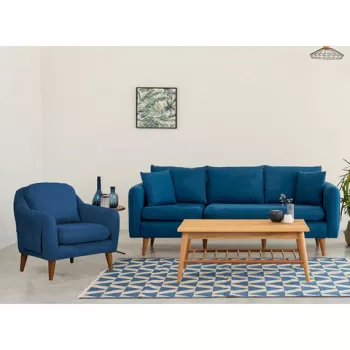 Set de canapea, Unique Design, 867UNQ1621, Lemn de carpen, Albastru inchis imagine