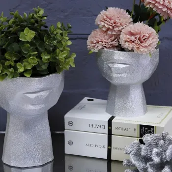 Set de ghivece decorative, CY0459, Poliester, Argintiu imagine