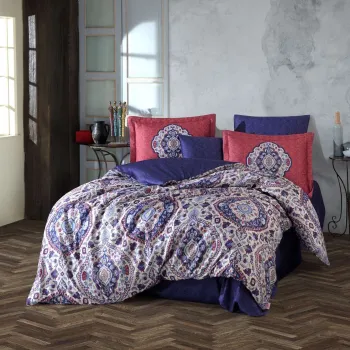 Set de huse de pilota duble din satin Tencel, L'essentiel Maison, Amanda, Mov / Gri / Rosu imagine